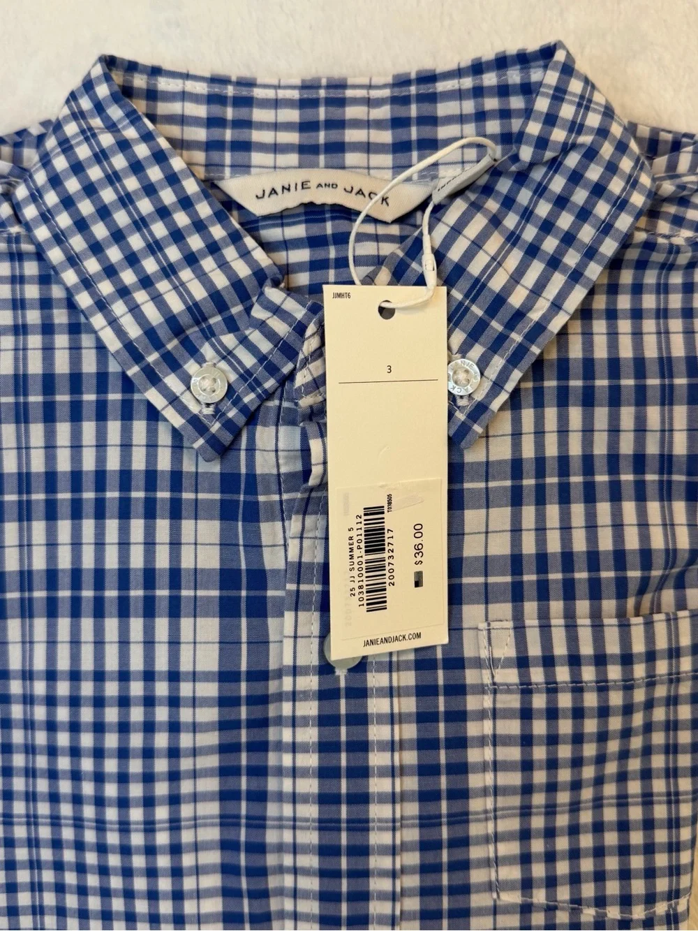 ✨NWT✨ Janie and Jack Blue and White Plaid Button-Down Shirt - Size 3